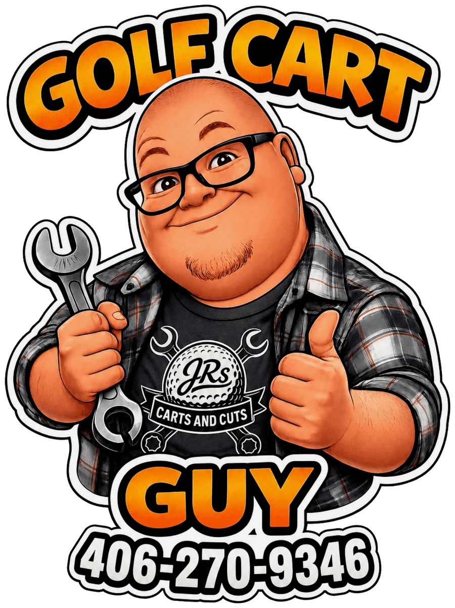 The Golf Cart Guy, the JR's Carts and Cuts mascot illustration of Jared with a wrench
