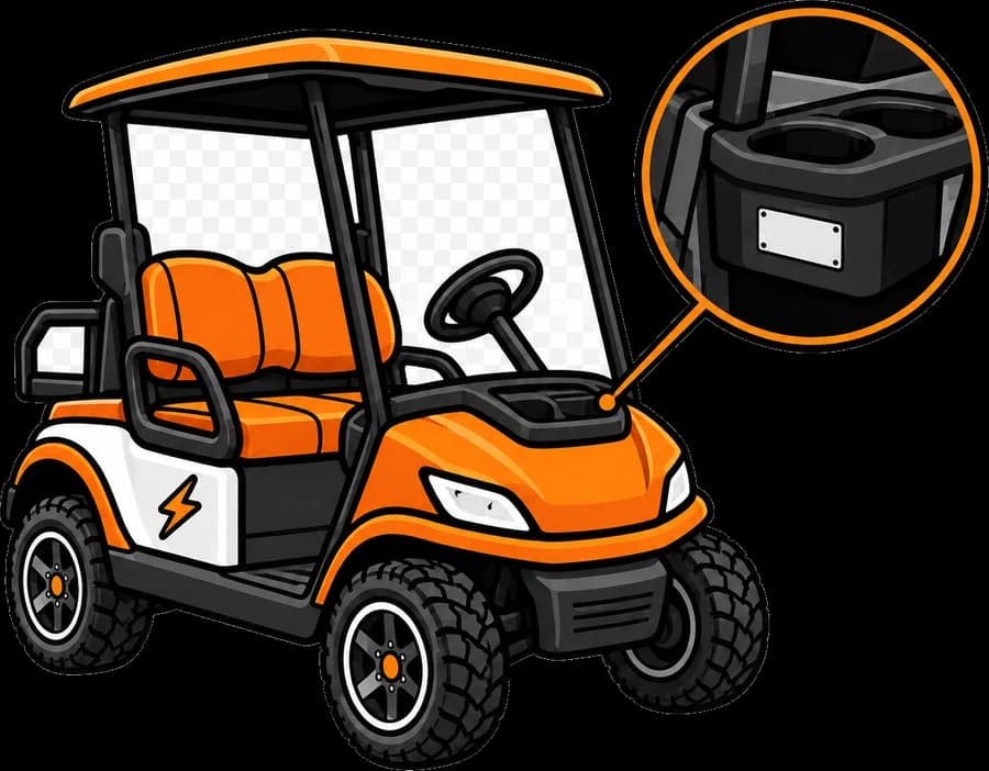 Where the serial number sticker is located on a Club Car